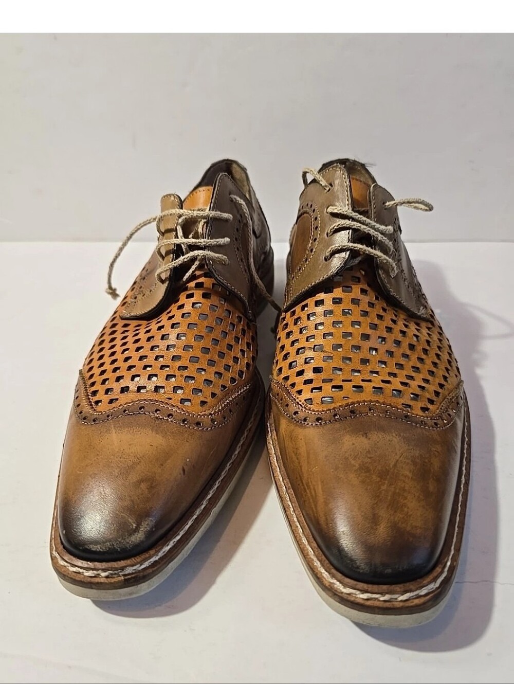 Mezlan Mens Two-Tone Brown Size 7.5 Wingtip Lace-Up Dress Shoes